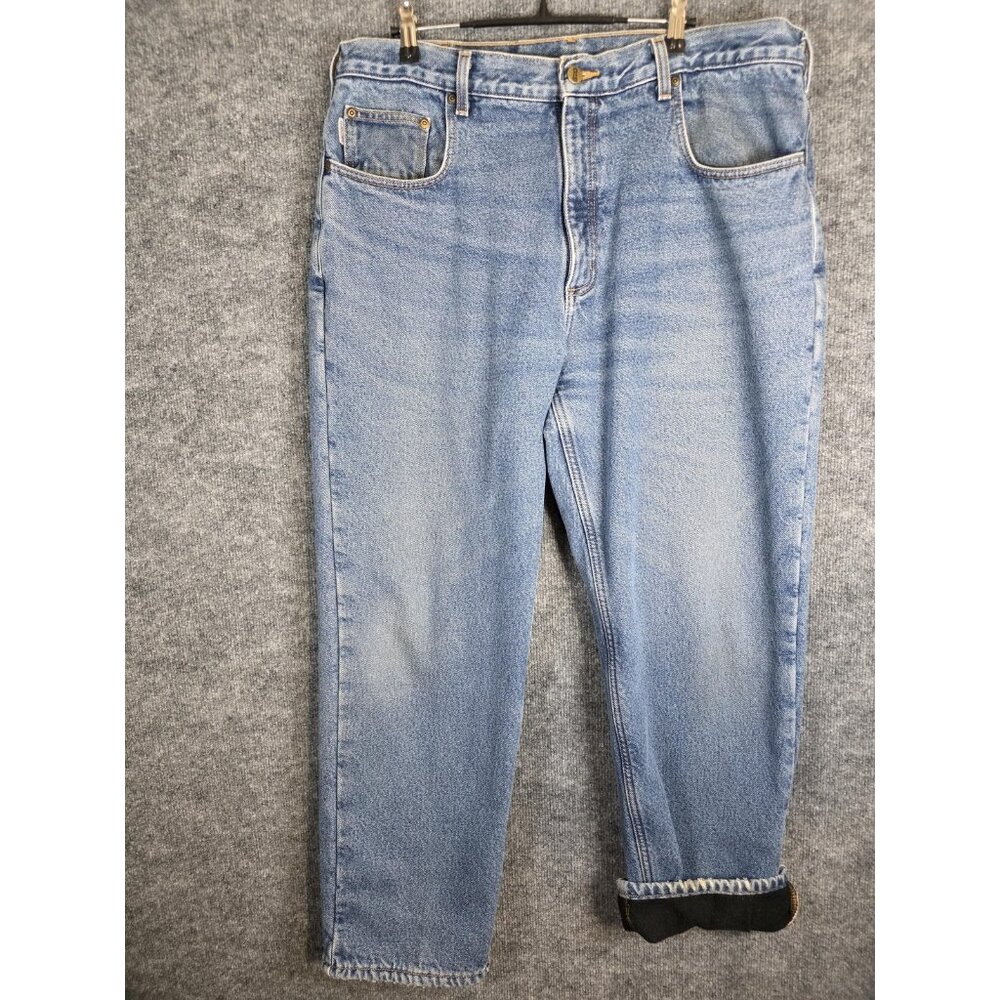 Carhartt B11 Jeans Mens 38x30 Blue Denim Flannel Lined Work Pants Relaxed Fit